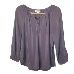 Velvet Tie Front Boho Viscose Soft Top Raglan Sleeve Silver/Purple Size Small